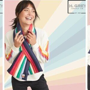 Marine Layer X Lost &amp; Found puffer scarf Navy/multi stripe one size womens n